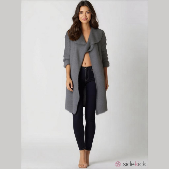 CaBi Gray Long Trench Style Ponte Knit Coat with Classic Professional LG NWOT - Picture 3 of 10